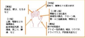 爪もみの各指に対する病気・症状